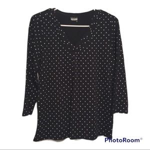 Basic Editions Black with White Polka Dots Small NWOT Lightweight Long Sleeves